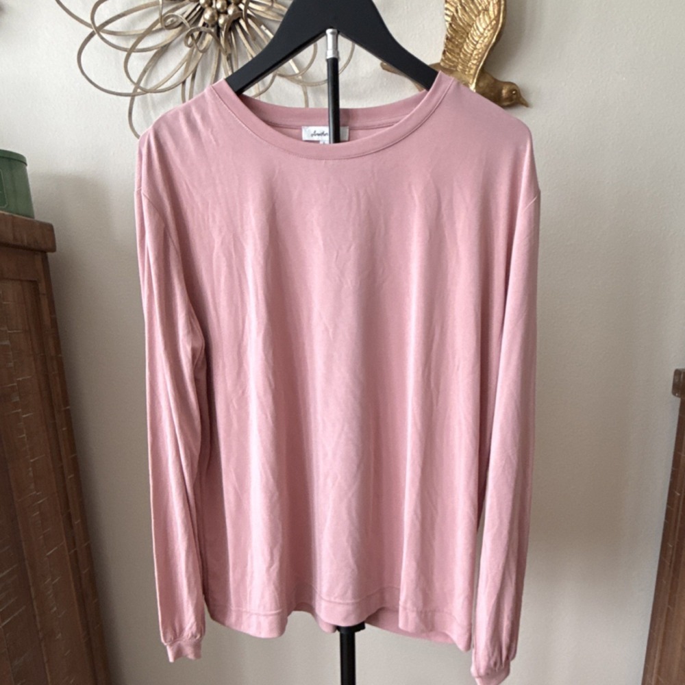 Another Love Womens Large Pink Modal Blend Long Sleeve Blouse Soft Stretch Top